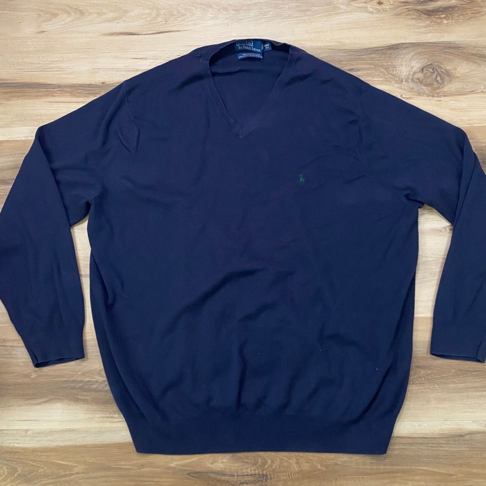 Polo Ralph Lauren V-Neck Sweater 3XLT Big & Tall Pima Cotton Navy Blue